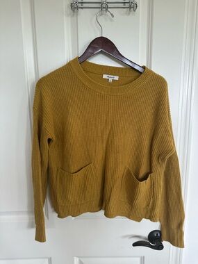 Madewell Ochre Ribbed Crewneck Sweater with Front Pockets